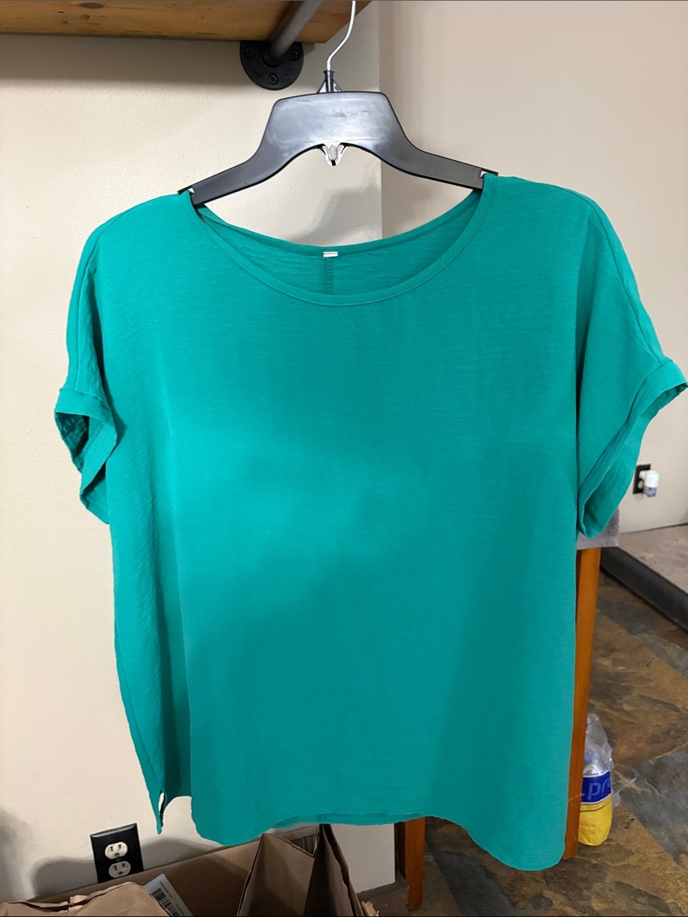 Relaxed Green Short-Sleeve Tunic Top